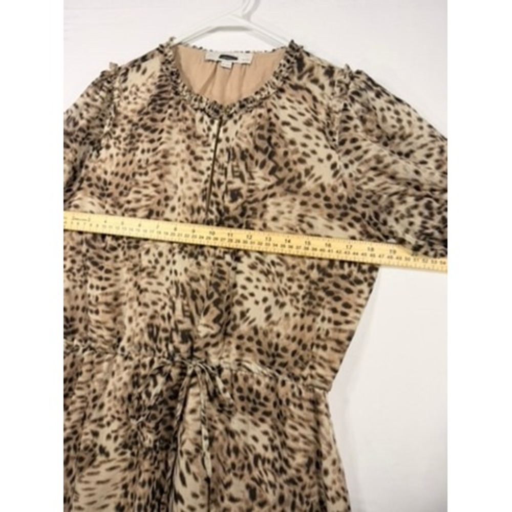 LOFT Animal Print Dress Women MP Brown Excellent Drawstring Waist Puff Sleeve - Picture 3 of 7